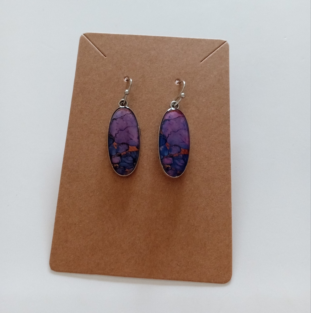 Purple and Blue Dangle Earrings - Picture 5 of 6